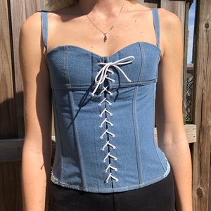 VS Blue Denim Lace Up Bustier Top